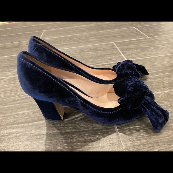 Miu miu vintage designer Blue velvet bow pump women’s heel shoes size 38 1/2 - Picture 6 of 6